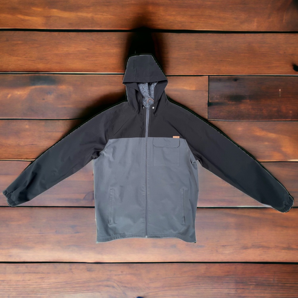 Voyager Men’s Jacket Dark Gray Mesh Lining Full Zip Attached Hood Size Large
